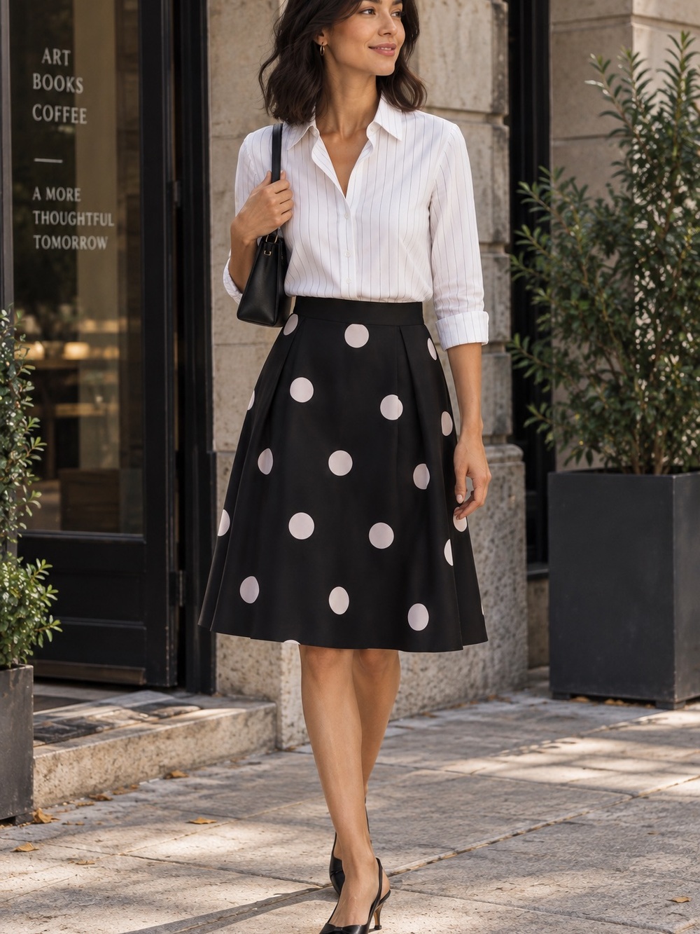 💗MAKE OFFER💗 NWT $328 kate spade Black Mod A line Skirt Pink Polka Dots SZ 4